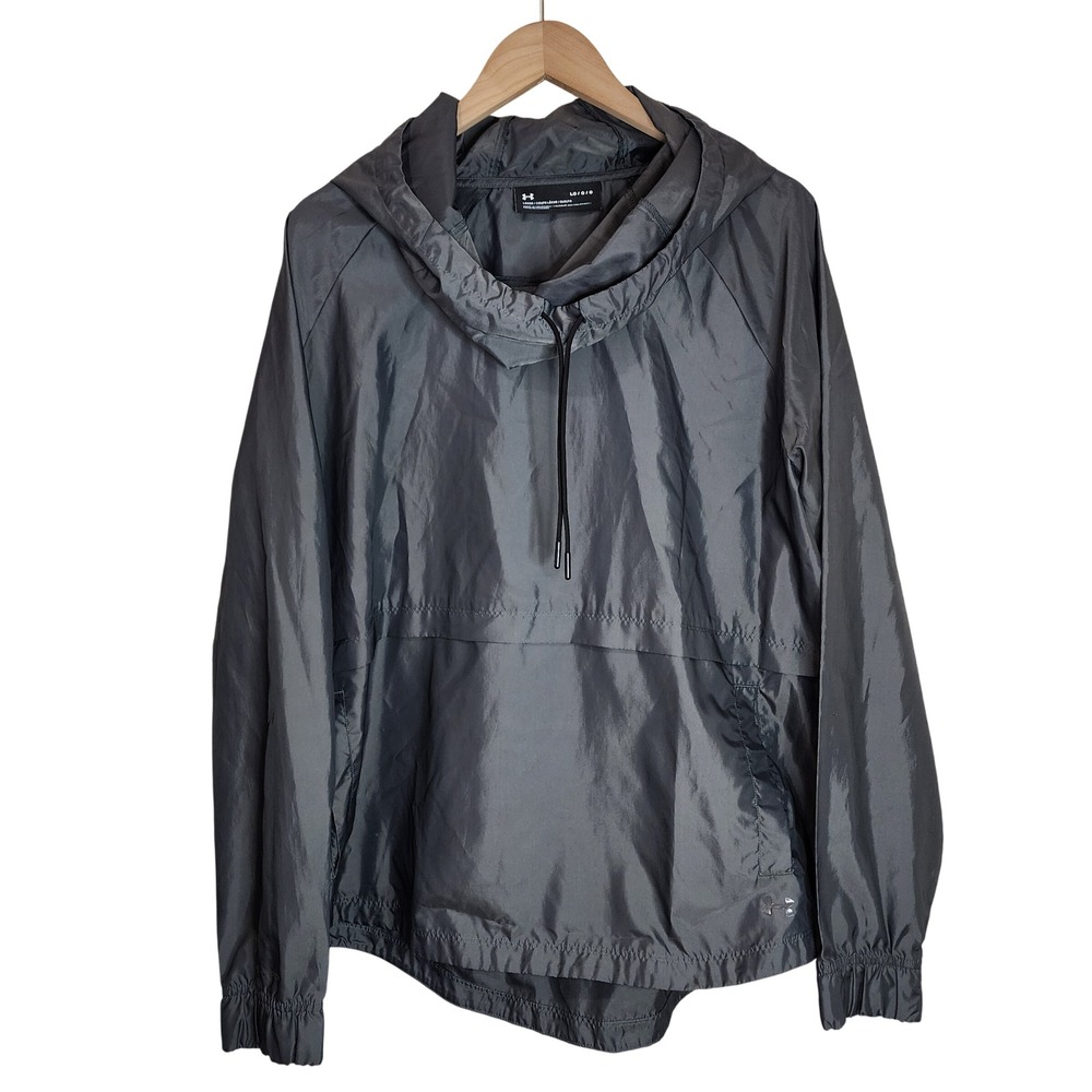 Under Armour Jacket Women's Large Hooded Pullover Windbreaker Pocket‎ Grey